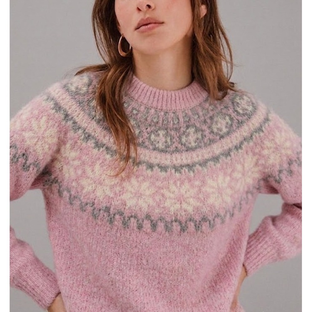 Eddie Bauer Vintage 1990 Sweater Pink Size L Fair Isle Wool Chunky Knit